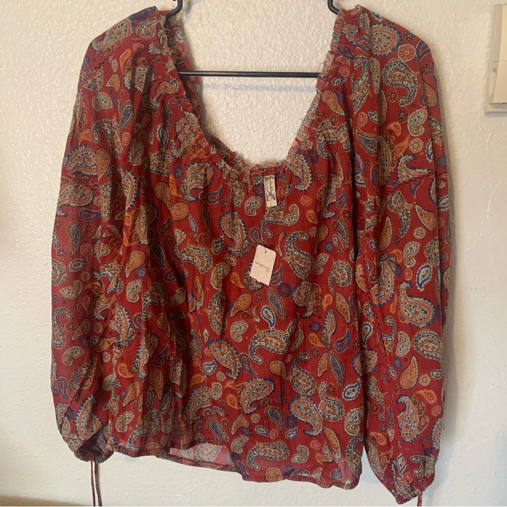 NWT Free People Intimately Red Paisley Blouse